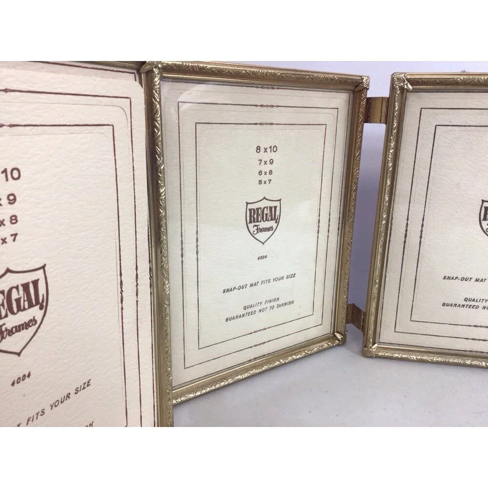 Vintage Gold Tone Photo Frame Tri-Fold Hinged 8 X 10